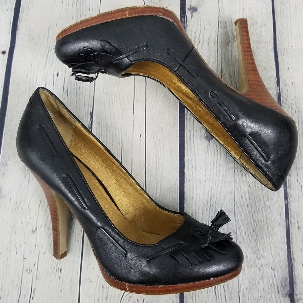 SEYCHELLES | stacked heel leather kiltie pumps